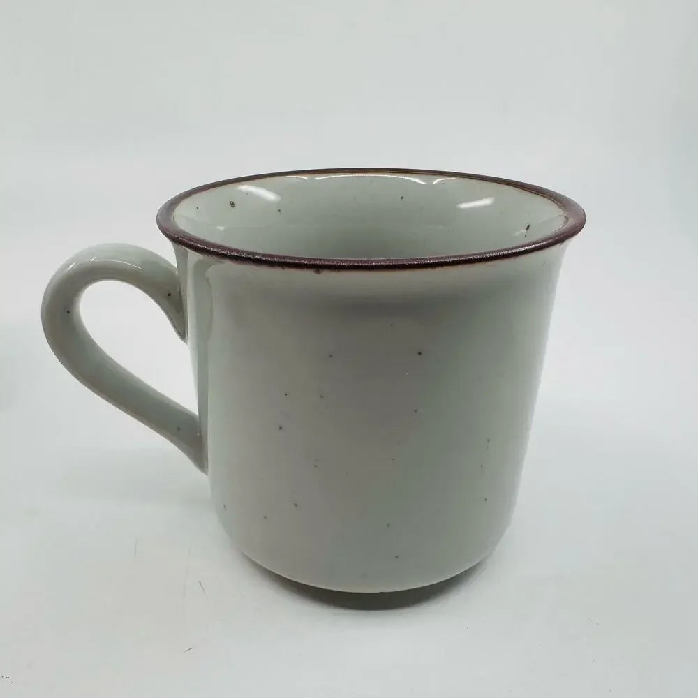Stoneware 11 Pc Mug Au Gratin Dish Set Cream Brown Speckled VTG Organic Modern